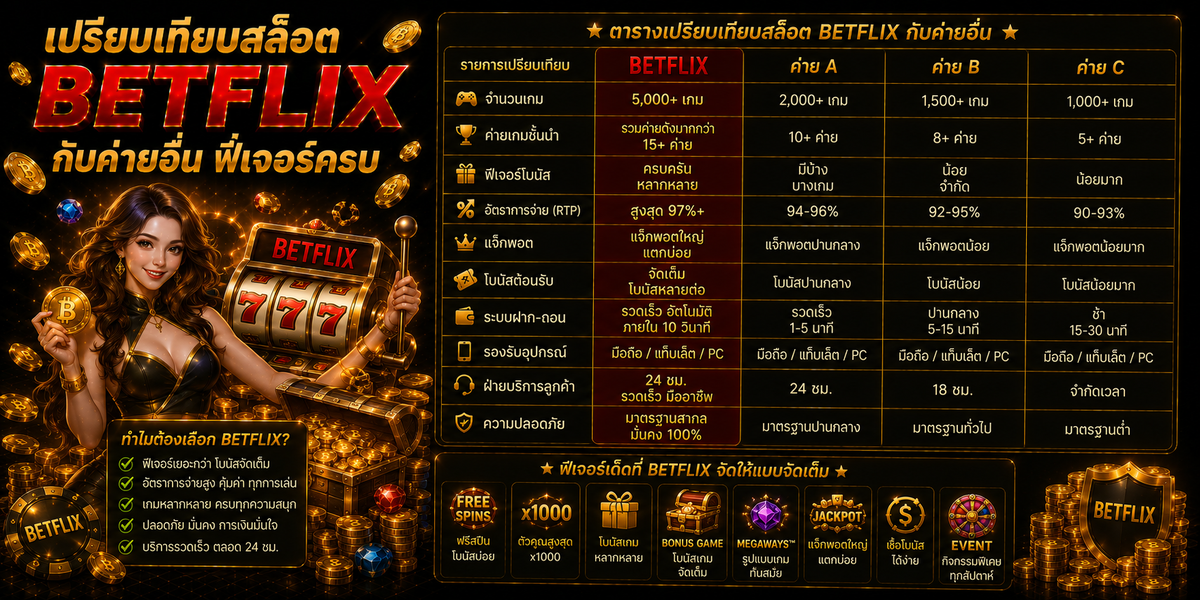 เปรียบเทียบสล็อต BETFLIX กับค่ายอื่น ฟีเจอร์ครบ