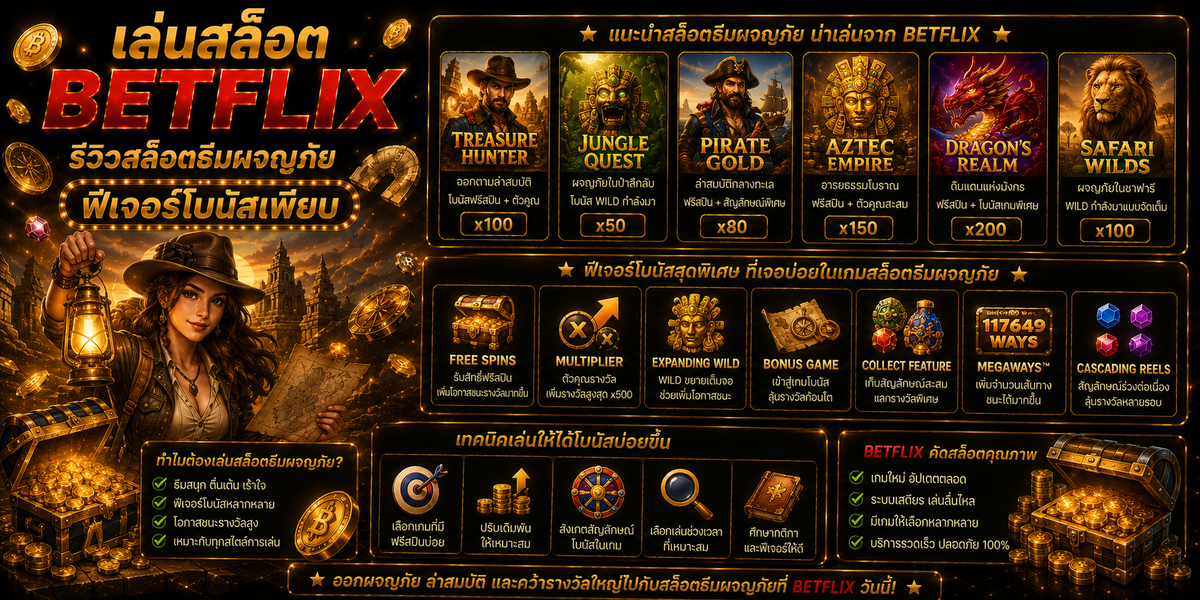 เล่นสล็อต รีวิวสล็อตธีมผจญภัย BETFLIX ฟีเจอร์โบนัสเพียบ (1)